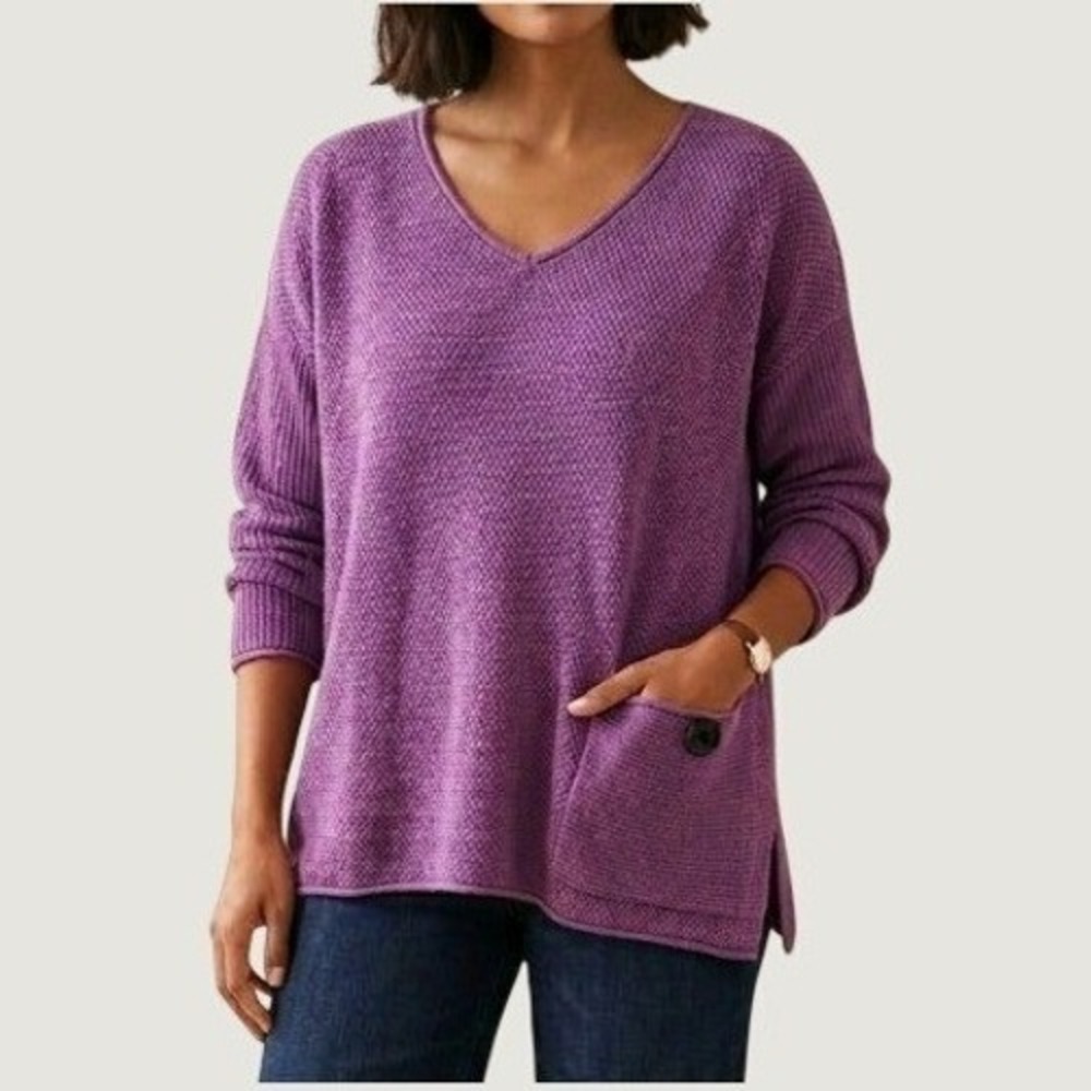 Habitat Clothes to Live In Purple Cotton Textured V-Neck Sweater XL 83013